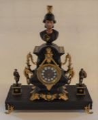 Japy Freres goddess figural clock on later stand. Total height 55cm