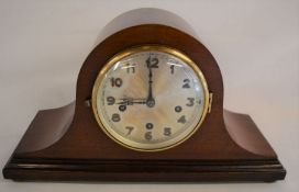 Small Napoleon hat mantel clock with German movement & Westminster chime L36cm Ht 20cm