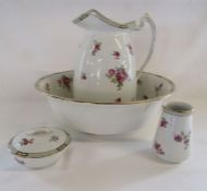 Wash bowl and jug with soap dish and vase