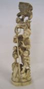 Meiji period carved ivory Japanese okimono depicting man and child with monkey and eagle approx.