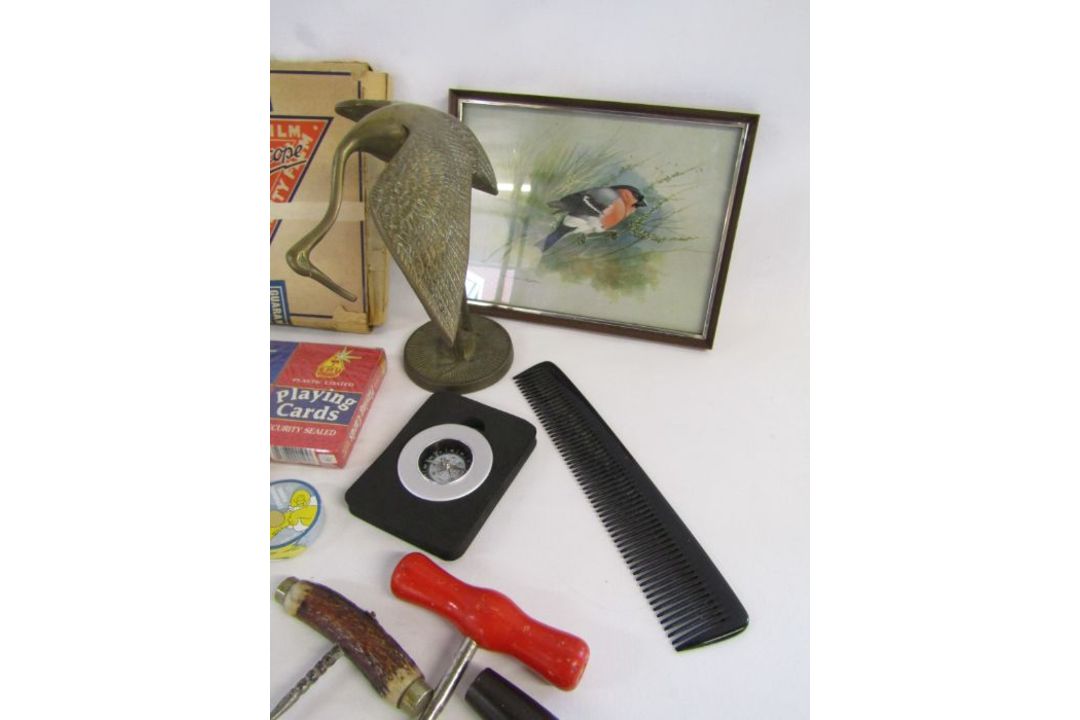 Collection of items to include playing cards, corkscrews, brass herons, Pathescope film, - Image 8 of 8