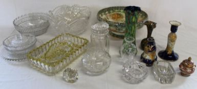 Selection of cut / pressed glass, pickle jar, millefiori vase & 1 other etc.