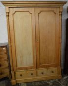 Large late Victorian pine wardrobe Ht211cm L142cm D55cm