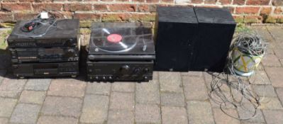Technics stack HiFi with turn table, amp, synthesizer tuner, CD player, cassette player with a