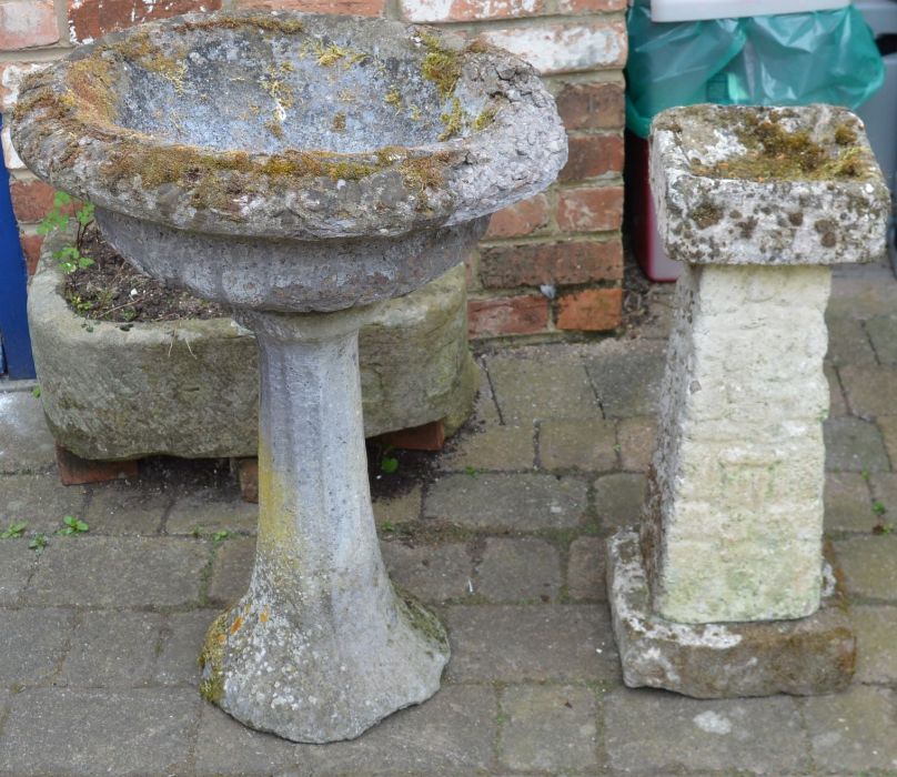 Concrete bird bath & a raised planter
