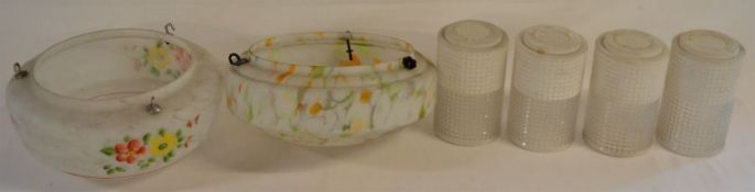 2 fly catcher 1930's light shades & 4 glass light shades