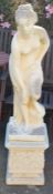 Concrete garden statue of a classical lady on a base Ht 132cm