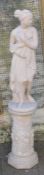Concrete statue of a classical lady on a column Ht 137cm