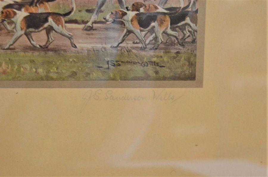 Pair of J S Sanderson Wells hunting prints signed in pencil & 4 framed Cries of London prints - Image 2 of 2