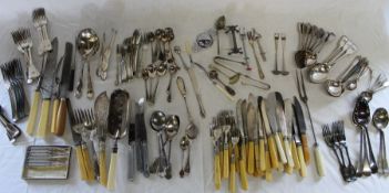 Large quantity of plated cutlery, oak cased part set of cutlery & 2 cases of plated butter knives