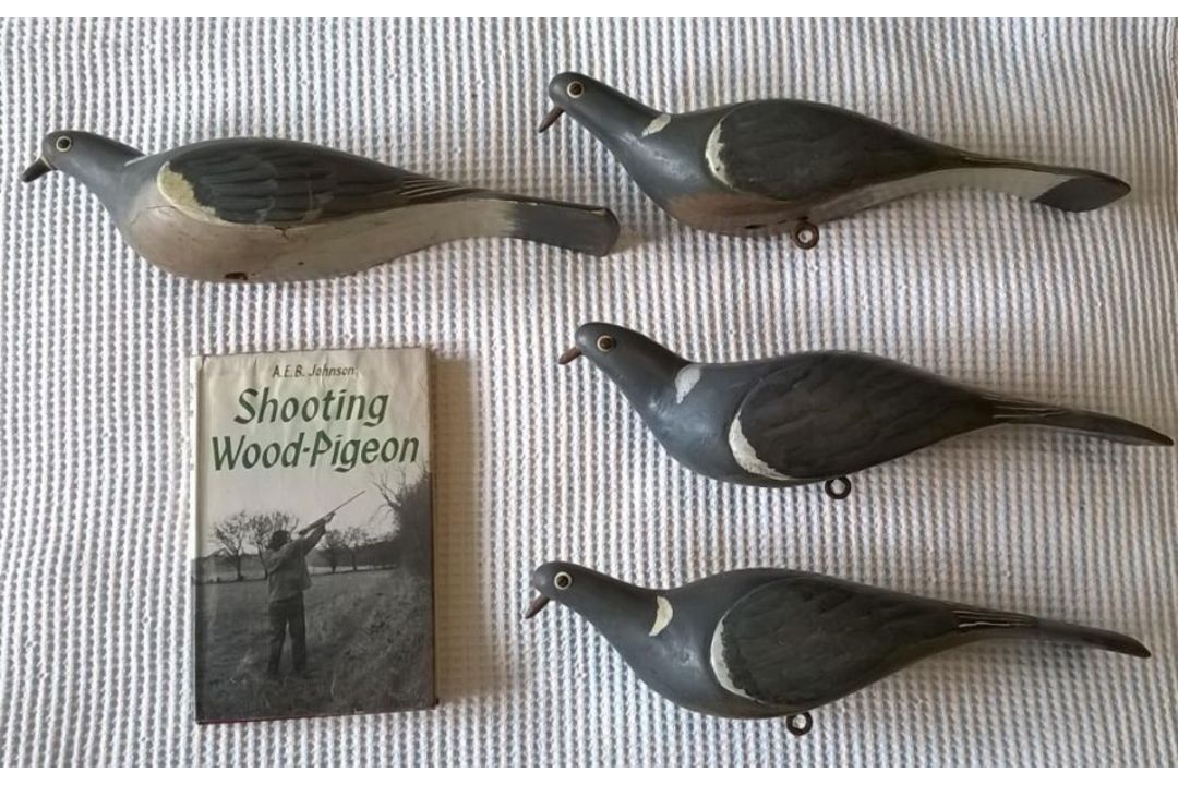 Hand made wooden pigeon decoys and A.E.B Johnson book Shooting Wood Pigeon - Image 4 of 8