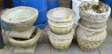 Six concrete garden planters