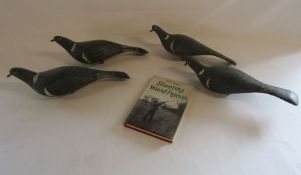 Hand made wooden pigeon decoys and A.E.B Johnson book Shooting Wood Pigeon