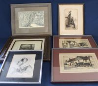 Framed etching depicting 2 Dutch girls, framed artists proof etching 