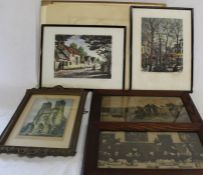2 framed French original prints signed M Jacques, print of Rheims Cathedral in decorative frame,
