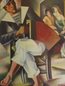 Large gilt framed cubist print on canvas 
