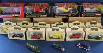 4 Burago 1/24 model vehicles:- Bugatti, Mercedes-Benz, Bugatti Atlantic, Jaguar XK 120 Coupe -
