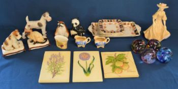 4 glass paperweights, animal ornaments etc