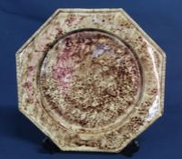 18th century Whieldon brown mottled octagonal plate with gadrooned rim