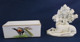 Possibly Derby porcelain stag figurine with incised 3 mark to base (missing an ear) & Derby