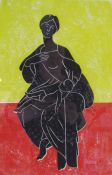 'Madonna & child' Michael Haswell linocut print approx. 55cm x 45cm