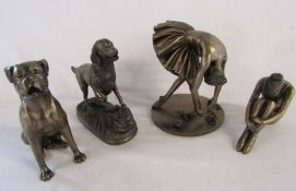 2 J Tupton Bronzed effect ballerina figures and 2 dog figurines