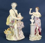 18th century possibly Bow classical figurine 19.5cm tall (signs of restoration to urn) & one other