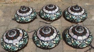 6 Art Nouveau style glass lamp shades (1 damaged)