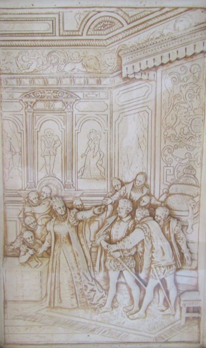 2 framed plaster plaques carved in relief (rear of frames loose) approx. 28.5cm x 40cm (includes - Image 3 of 4