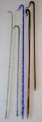 5 glass canes - Shepherd's crook brown glass spirally moulded, shepherd's crook amber glass