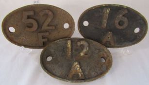 3 original cast iron railway shed plates - 52F North & South Blythe - 16A Nottingham Midland  &