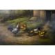 Pair of large modern oil on canvas paintings of chickens in farm yards signed Hemming in - Image 4 of 4