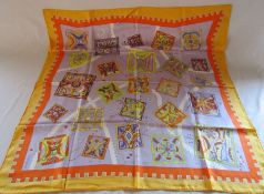 Hermes silk scarf - Hermes Paris - La mecanique des idees - orange and lilac