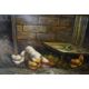 Pair of large modern oil on canvas paintings of chickens in farm yards signed Hemming in - Image 3 of 4