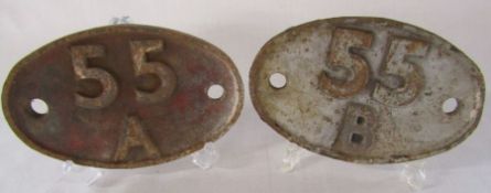 2 original cast iron railway shed plates - 55B Stourton (Leeds) & 55A Leeds Holbeck
