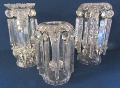 3 clear glass lustres - one showing stapled repair to top