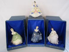 Royal Doulton figurines Soiree, Fragrance, Carol and Christine all with boxes