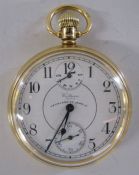 Waltham 18ct gold Maximus Vanguard 23 jewels pocket watch with top dial indicating the spring
