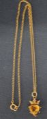 9ct gold chain with citrine and seed pearl set coronet pendant 4.0g
