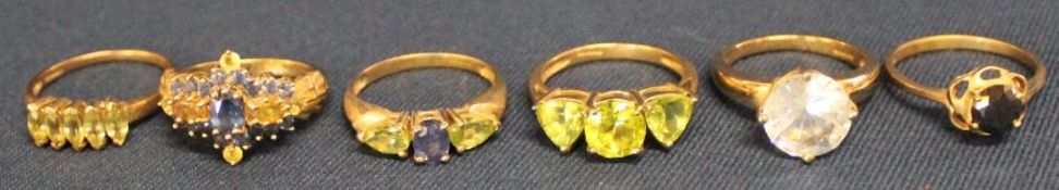 6 x 9ct yellow gold dress rings 16.66g