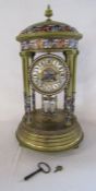 A French gilt brass and cloisonné enamel circular portico on Corinthian columns mantel clock approx.