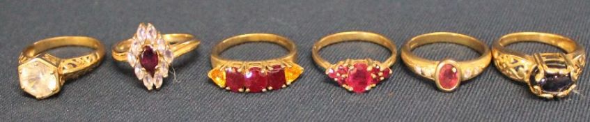 6 x 9ct yellow gold dress rings 19.03g
