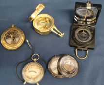 Stanley London brass nautical compass with Natural Sine table to outer casing, brass pocket