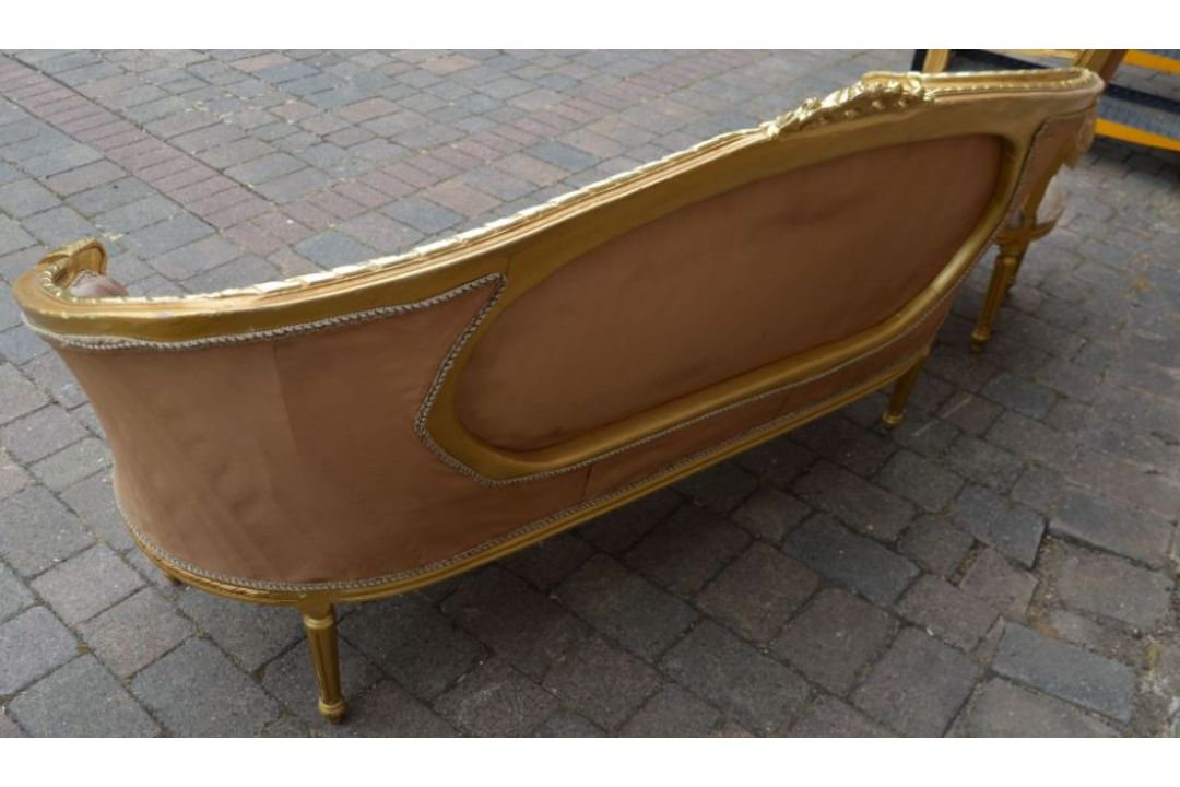 French gilded salon suite comprising a two seater sofa (L 194cm) & two open armchairs - Image 3 of 3