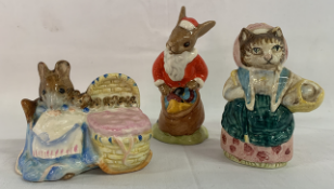 Beatrix Potter figures - Beswick  Hunca Munca  - Cousin Ribby  and Royal Doulton Santa Bunnykins