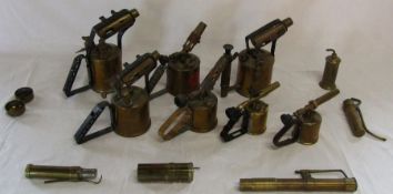 Selection of 7 British blow lamps in various sizes and selection of other torches including