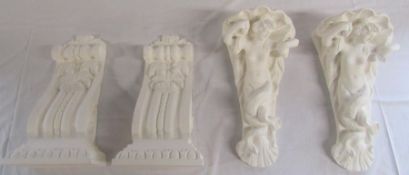 2 pairs of plaster wall brackets / corbels, one pair depicting mermaids (23cm x 16.5cm)