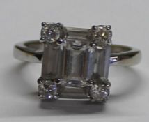 Art Deco style 9ct white gold cubic zirconia ring size 0, 4.1g
