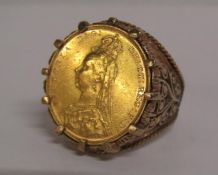 Victorian gold full sovereign 1888 in 9ct gold ring mount, total weight 17.5g - ring size Q