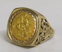 Elizabeth II 1997 half sovereign mounted into 9ct gold ring - ring total weight 10.8g - ring size